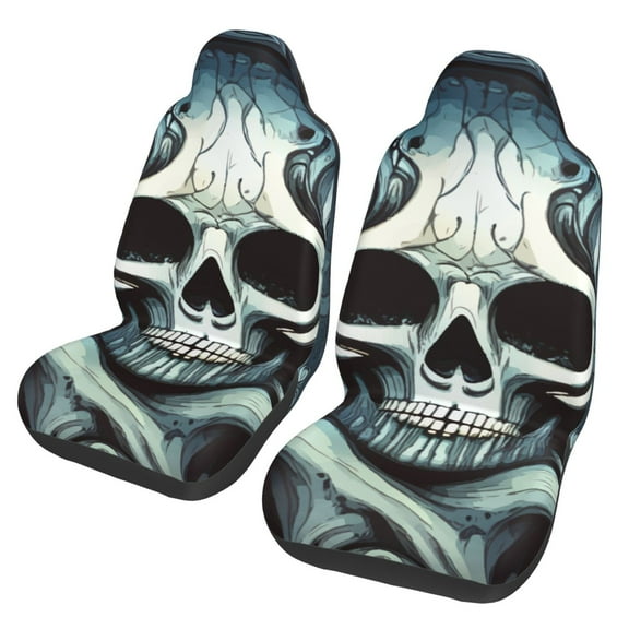 TEQUAN Front Seat Covers, Gothic Death Skull Carving Pattern 2 Piece Car Seat Cover Fit Most Car SUV Truck Van