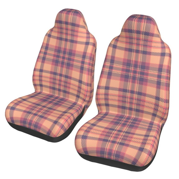 TEQUAN Front Seat Covers, Grunge Orange Red Plaid Pattern 2 Piece Car Seat Cover Fit Most Car SUV Truck Van
