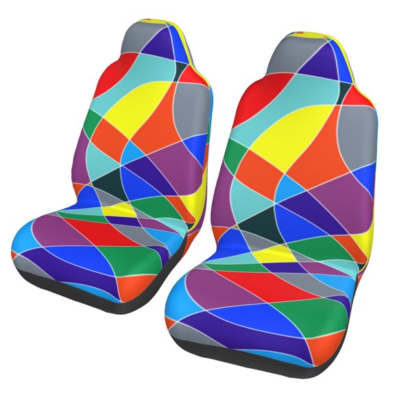 TEQUAN Front Seat Covers, Stained Mosaic Glass Pattern 2 Piece Car Seat Cover Fit Most Car SUV Truck Van