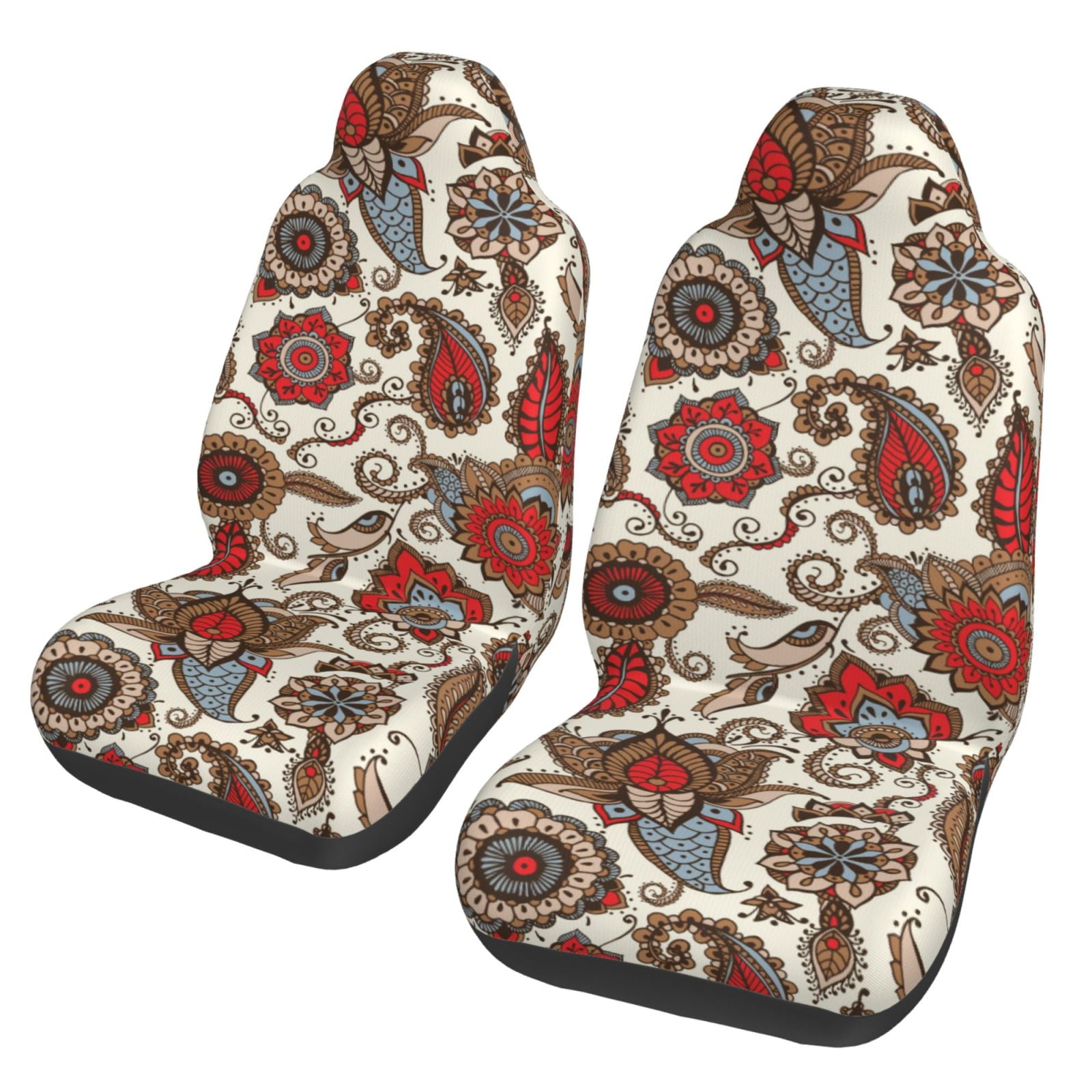 TEQUAN Front Seat Covers, Traditional Colorful Paisley Floral Pattern 2 Piece Car Seat Cover Fit