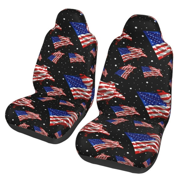TEQUAN Front Seat Covers, Vintage American Patriotic Flag Pattern 2 Piece Car Seat Cover Fit Most Car SUV Truck Van