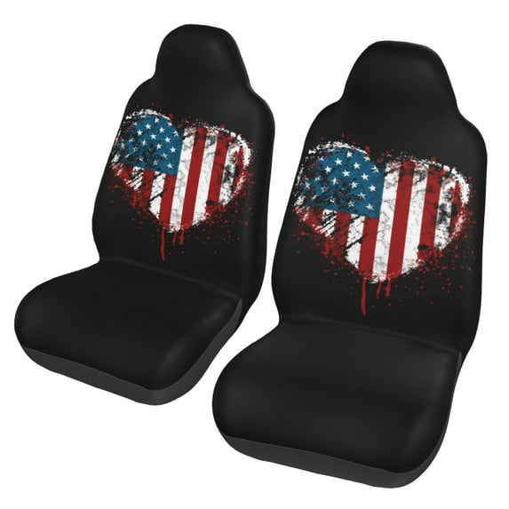 TEQUAN Front Seat Covers, Vintage Heart American Flag Pattern 2 Piece Car Seat Cover Fit Most Car SUV Truck Van