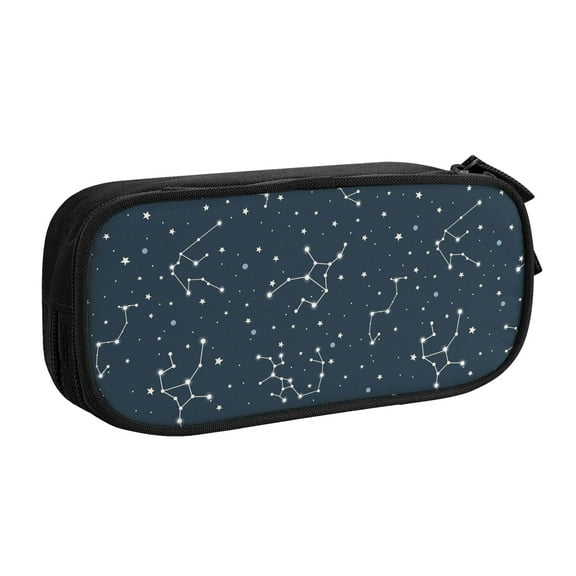 TEQUAN Large Capacity Pencil Case, Blue Space Constellation Stars Pattern Pencil Pouch 2 Compartments Pencil Bag (Black)
