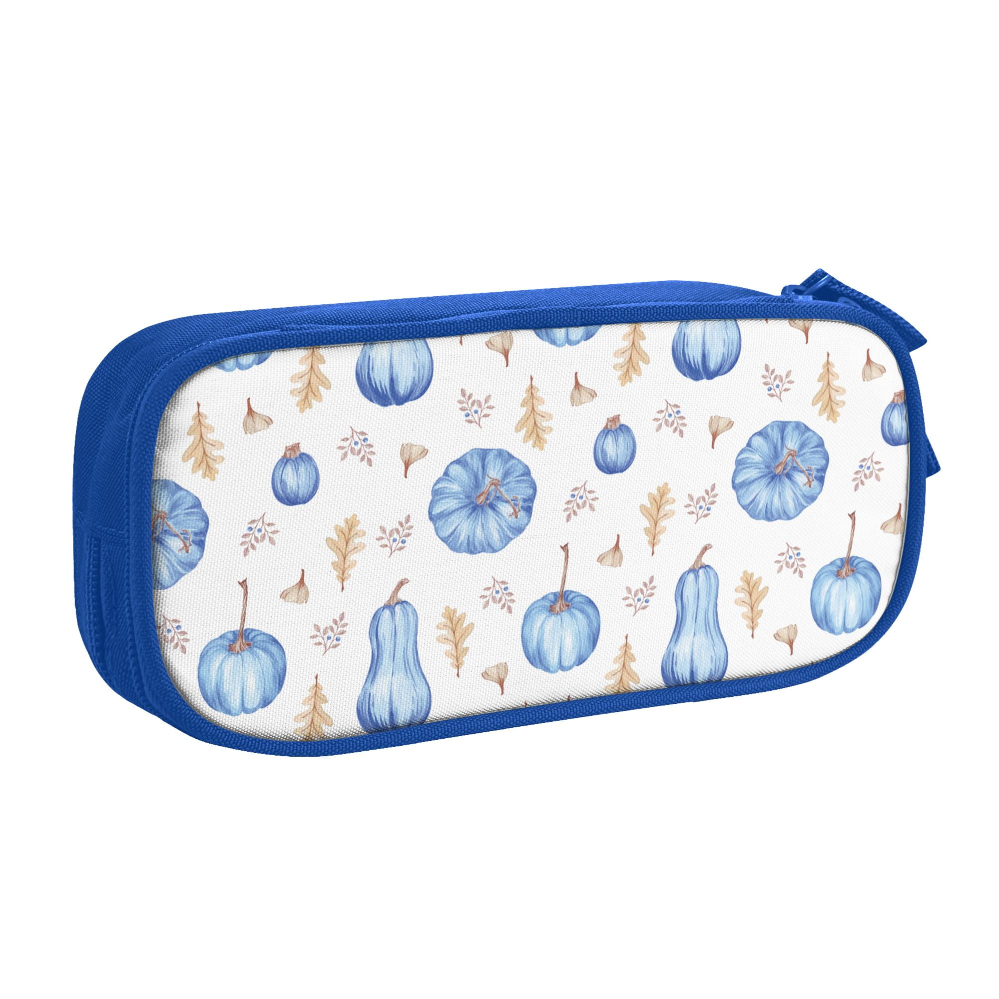 TEQUAN Large Capacity Pencil Case, Blue Watercolor Pumpkins Leaves