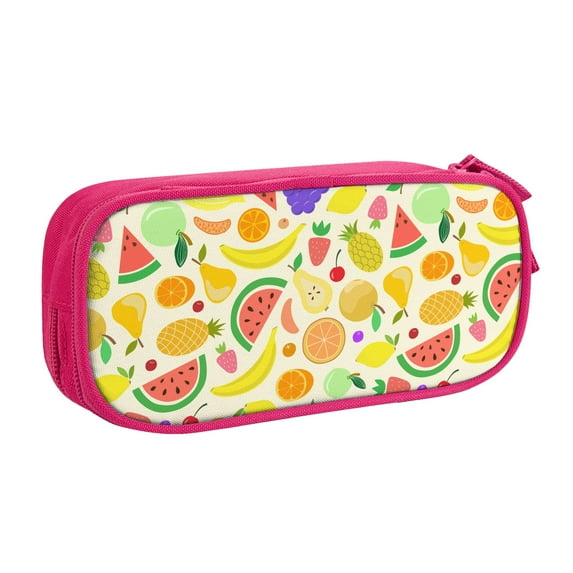 TEQUAN Large Capacity Pencil Case, Carton Flat Tropical Fruits Pattern Pencil Pouch 2 Compartments Pencil Bag (Pink)
