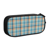 TEQUAN Large Capacity Pencil Case, Classic Orange Blue Plaid Pattern Pencil Pouch 2 Compartments Pencil Bag (Black)