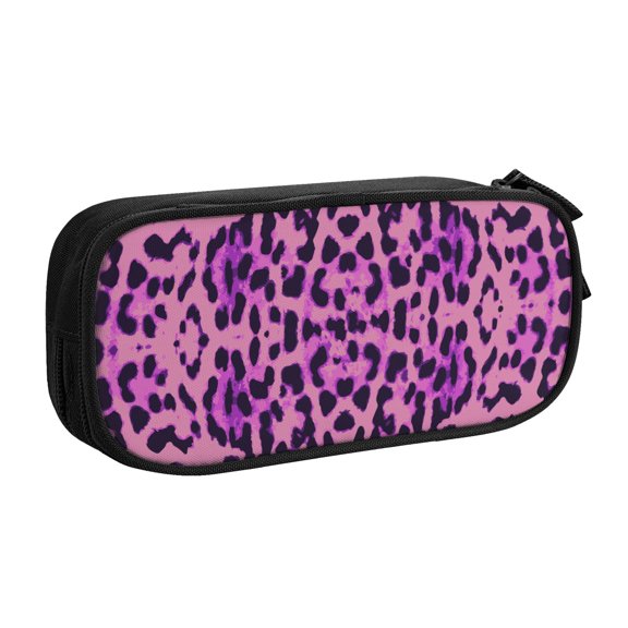 TEQUAN Large Capacity Pencil Case, Fashion Animal Leopard Texture Pattern Pencil Pouch 2 Compartments Pencil Bag (Black)