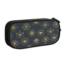 TEQUAN Large Capacity Pencil Case, Gold Evil Talisman Eyes Pattern Pencil Pouch 2 Compartments Pencil Bag (Black)