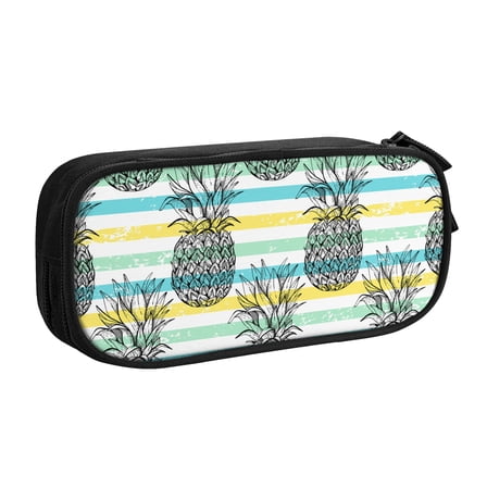TEQUAN Large Capacity Pencil Case, Hawaii Fruits Sketch Pattern Pencil Pouch 2 Compartments Pencil Bag (Black)