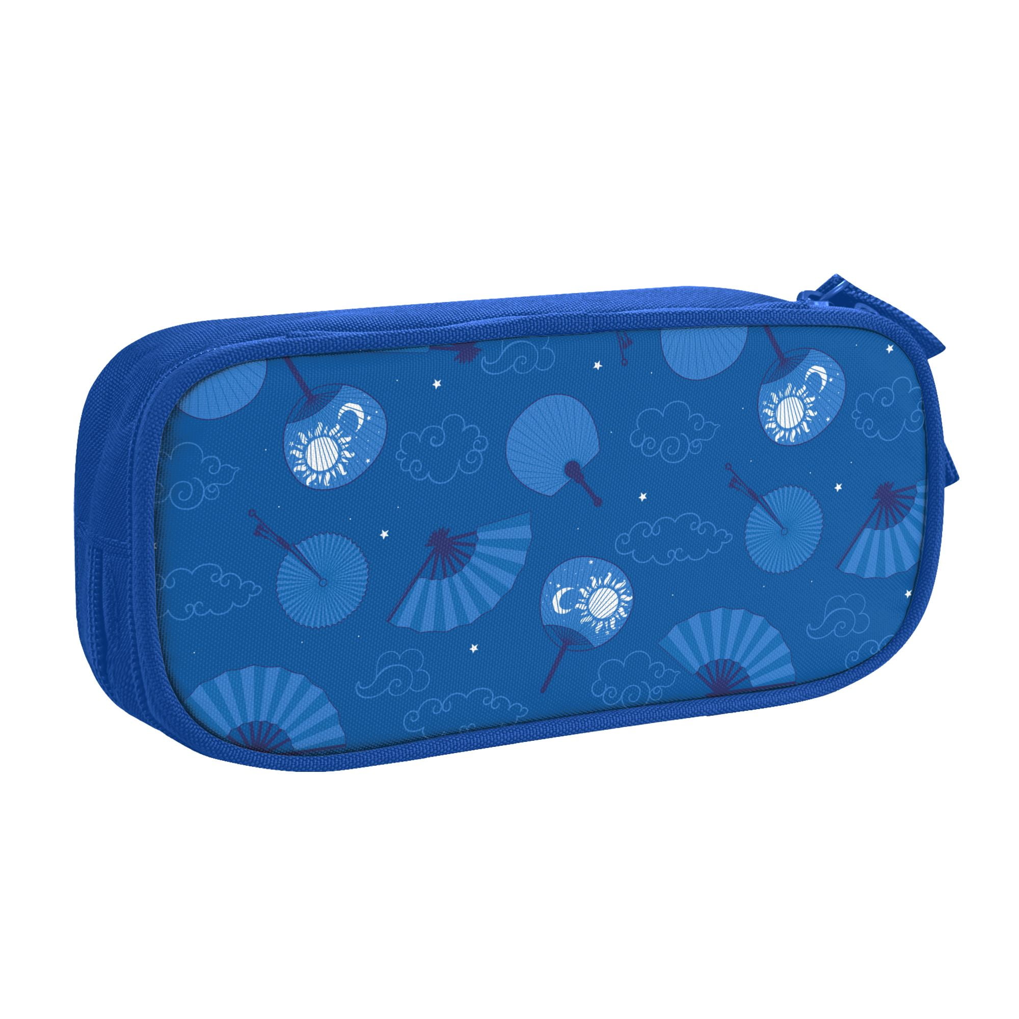 TEQUAN Large Capacity Pencil Case, Japanese Style Blue Fans Pattern