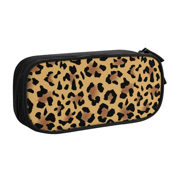 TEQUAN Large Capacity Pencil Case, Leopard Print Cool Background Pattern Pencil Pouch 2 Compartments Pencil Bag (Black)