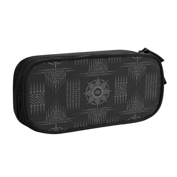 TEQUAN Large Capacity Pencil Case, Mystic Viking Gothic Runes Pattern Pencil Pouch 2 Compartments Pencil Bag (Black)