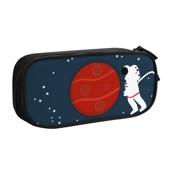 TEQUAN Large Capacity Pencil Case, Spaceman Spaceship Mars Stars Pattern Pencil Pouch 2 Compartments Pencil Bag (Black)