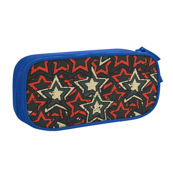 TEQUAN Large Capacity Pencil Case, Vintage Grunge Stars Pattern Pencil Pouch 2 Compartments Pencil Bag (Blue)