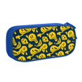 thumbnail image 1 of TEQUAN Large Capacity Pencil Case, Yellow Distorted Creepy Smiles Pattern Pencil Pouch 2 Compartments Pencil Bag (Blue), 1 of 7