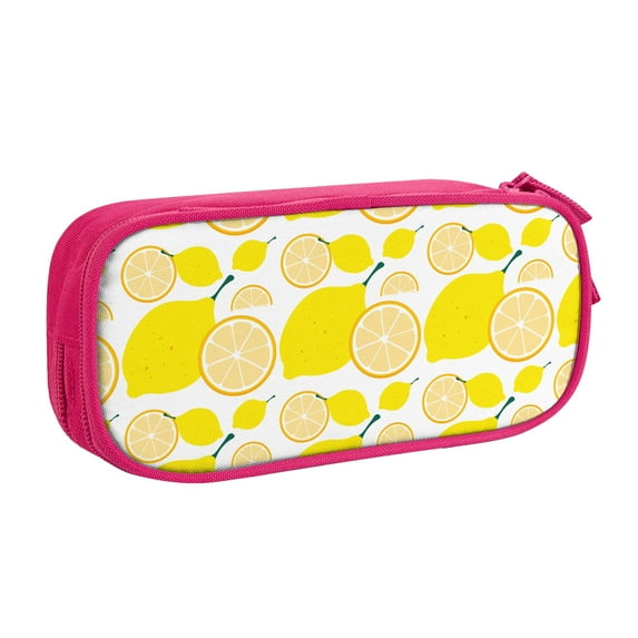 TEQUAN Large Capacity Pencil Case, Yellow Lemon Fruit Slices Pattern Pencil Pouch 2 Compartments Pencil Bag (Pink)