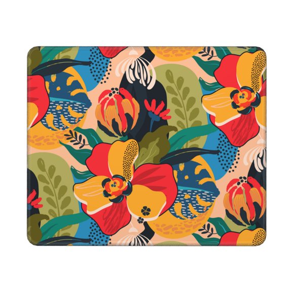 TEQUAN Non-Slip Washable Rubber Mouse Pad, Watercolor Flowers and Leaves Pattern Mouse Mat, 10 x 12 inches