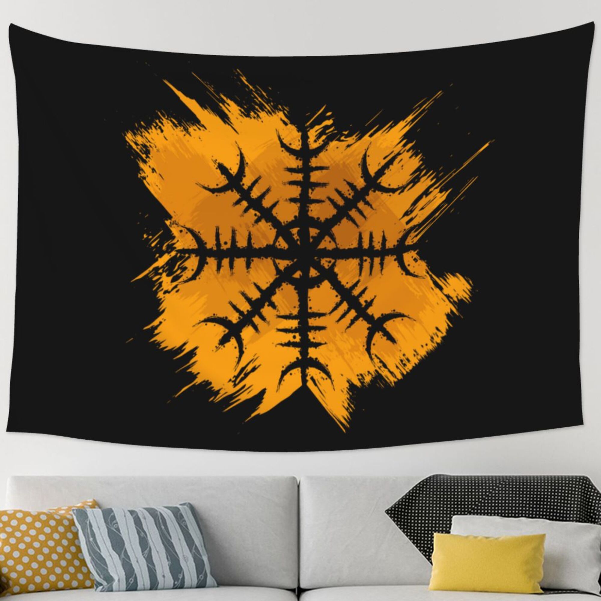 TEQUAN Norse Scandinavian Symbol Orange Pattern Large Tapestry ... - Wall Tapestries For Scandinavian Penthouse Apartments