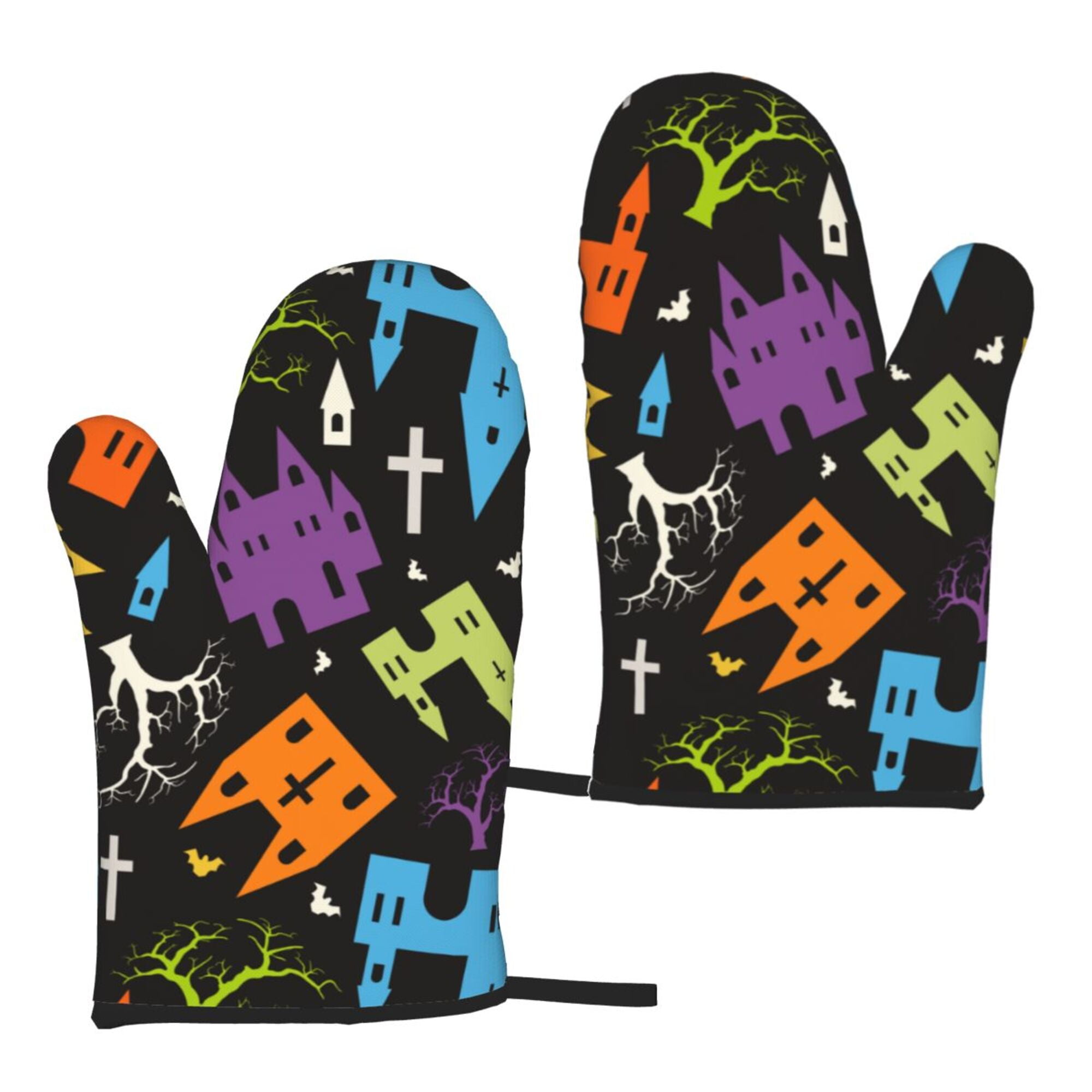 TEQUAN Oven Mitts, Halloween Fantasy Cartoon Castle Pattern Heat ...