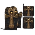 thumbnail image 1 of TEQUAN Oven Mitts and Pot Holders Set of 4, Ancient Golden Ankh Symbol Pattern Heat Resistant Kitchen Glove for Baking Cooking Grilling, 1 of 7