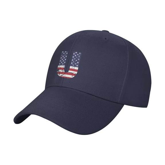 TEQUAN Peaked Cap Alphabet U America Usa Flag Adult Unisex Adjustable Curved Brim Baseball Cap Hat, Blue