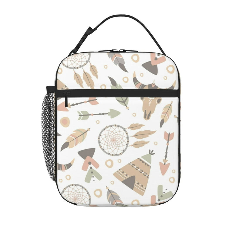 Tequan Portable Lunch Bag Boho Stylish Chic Hippie Style Pattern Reusable Insulated Lunch Box for Travel Work School Picnic Kids Unisex Size One