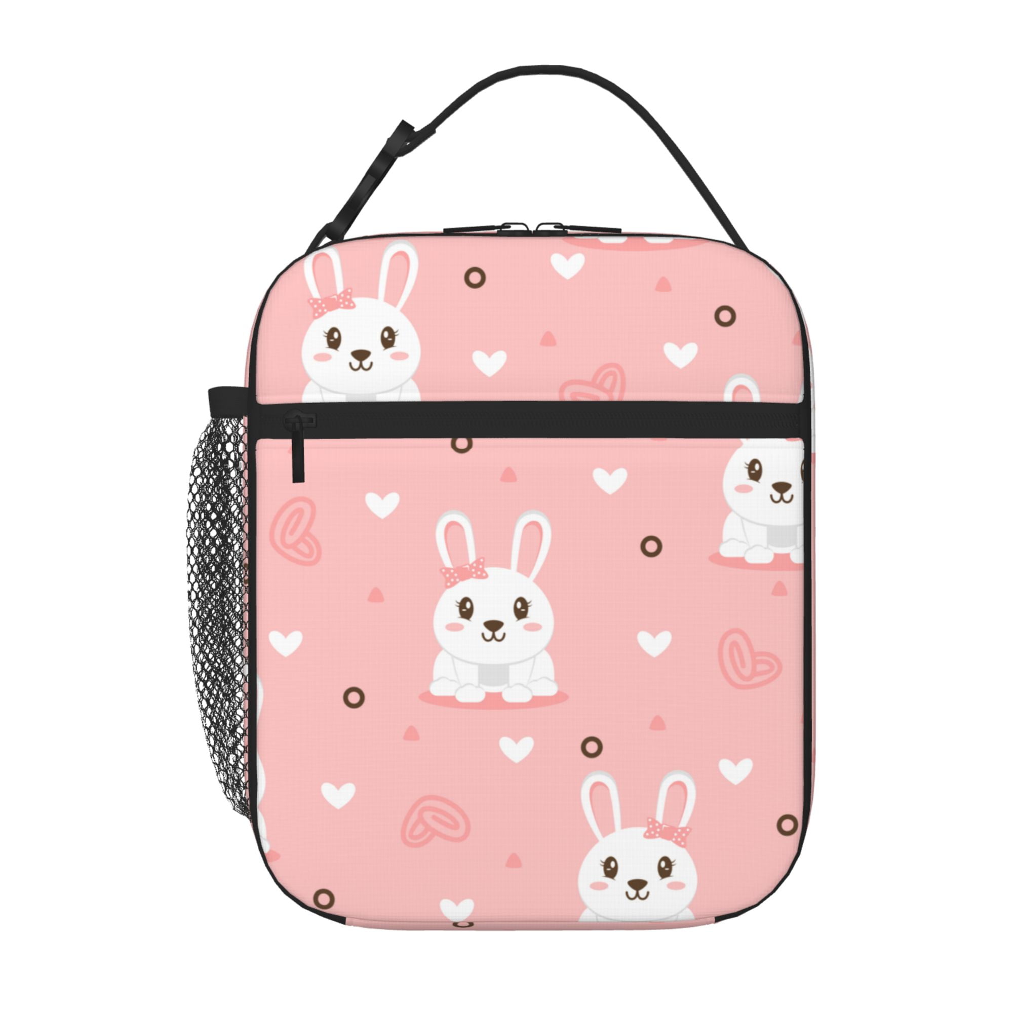 TEQUAN Portable Lunch Bag, Cartoon Pink Pretty Rabbit Pattern Reusable ...