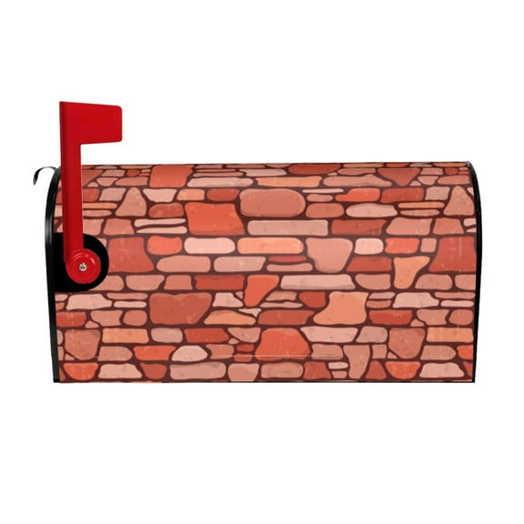 TEQUAN Red Stone Brick Wall Magnetic Mailbox Cover, Mailbox Wraps Standard Size