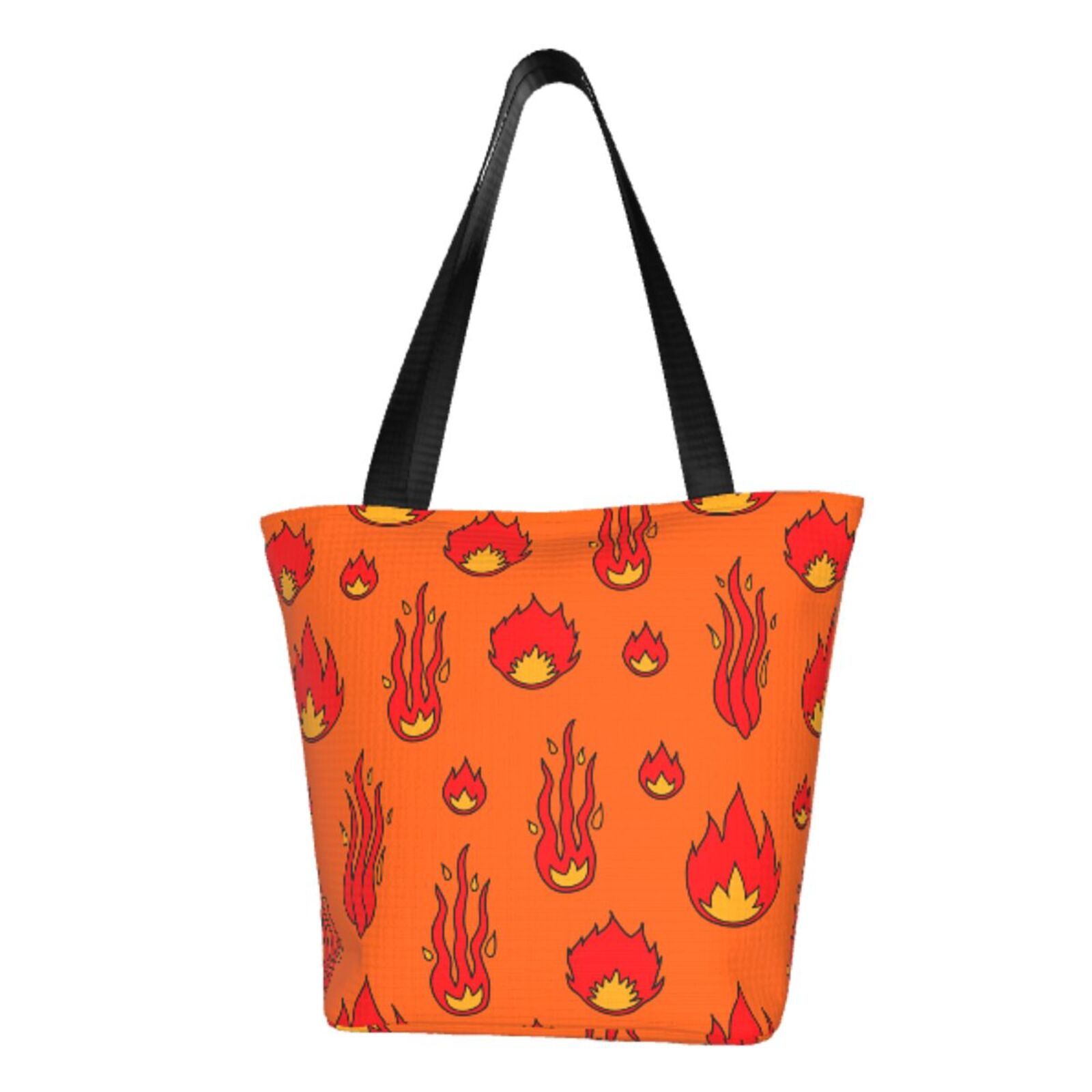 TEQUAN Reusable Shoulder Tote Bags, Cartoon Fire Flames Red Prints ...