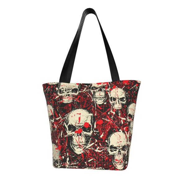 TEQUAN Reusable Shoulder Tote Bags, Occult Alchemy Blood Skulls Prints Polyester Casual Shopping Grocery Bag for Women