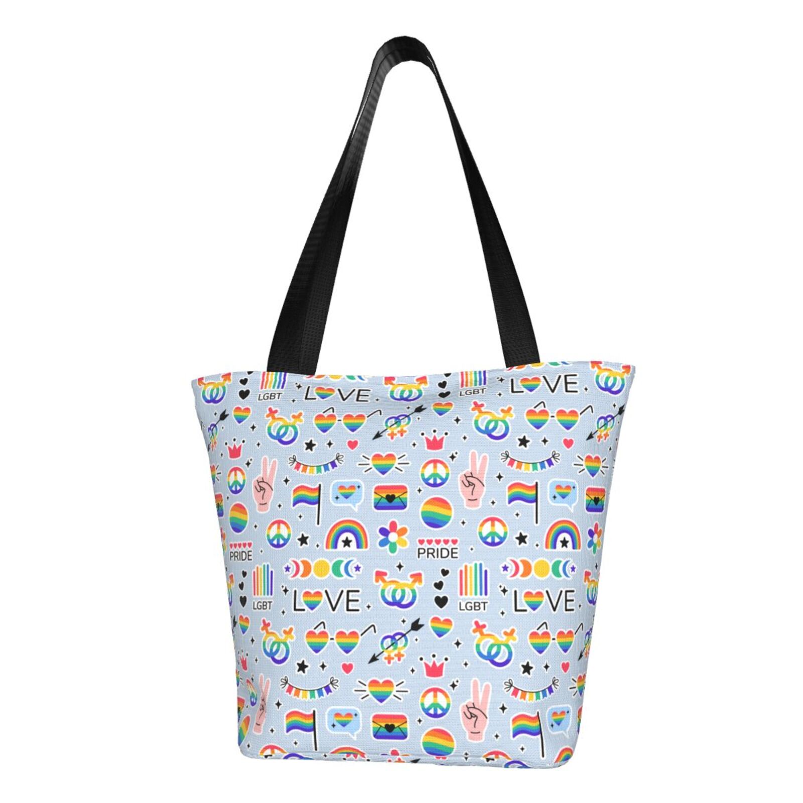 TEQUAN Reusable Shoulder Tote Bags, Rainbow Lgbt Pride Doodle Sticker ...