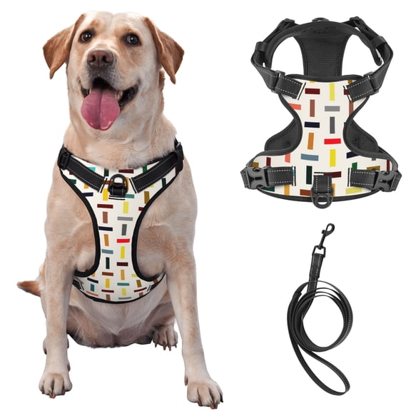 TEQUAN Small Dog Harness with Leash, Multicolored Sticks Wicker Prints Reflective No Pull Adjustable Pet Vest (S)