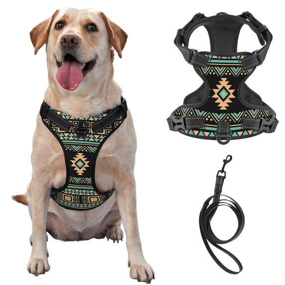 TEQUAN Small Dog Harness with Leash, Vintage Aztec Tribal Style Prints Reflective No Pull Adjustable Pet Vest (S)
