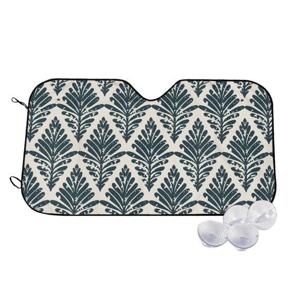 TEQUAN Sunshade for Car Windshield, Blue Leaves Foliage Floral Pattern Car Sun Shade, 55" x 30"