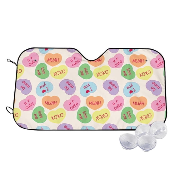 TEQUAN Sunshade for Car Windshield, Candy Love Hearts Texture Pattern Car Sun Shade, 51.2" x 27.5"