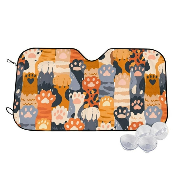 TEQUAN Sunshade for Car Windshield, Cute Colorful Cat Paws Pattern Car Sun Shade, 51.2" x 27.5"
