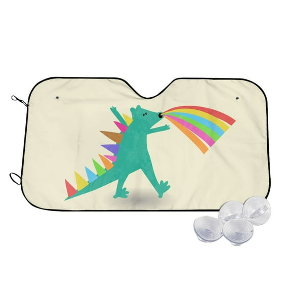 TEQUAN Sunshade for Car Windshield, Funny Beast Dinosaur Pattern Car Sun Shade, 55" x 30"