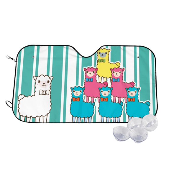 TEQUAN Sunshade for Car Windshield, Funny Cute Alpaca Animal Pattern Car Sun Shade, 51.2" x 27.5"