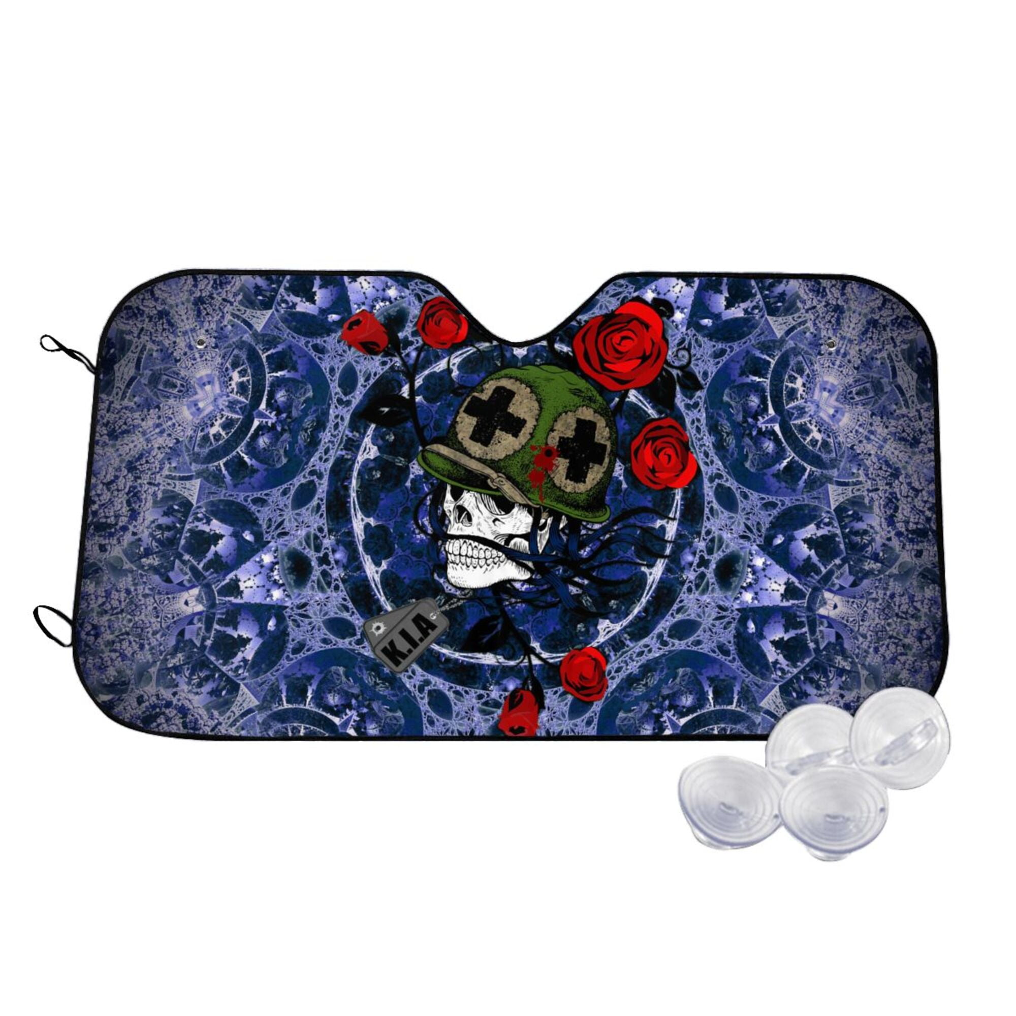 TEQUAN Sunshade for Car Windshield Mandala Grateful Soldier Dead Skull and Roses Pattern Car Sun Shade 55