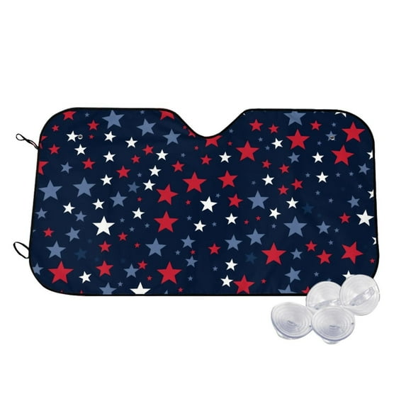 TEQUAN Sunshade for Car Windshield, Red White Blue Stars Background Pattern Car Sun Shade, 55" x 30"