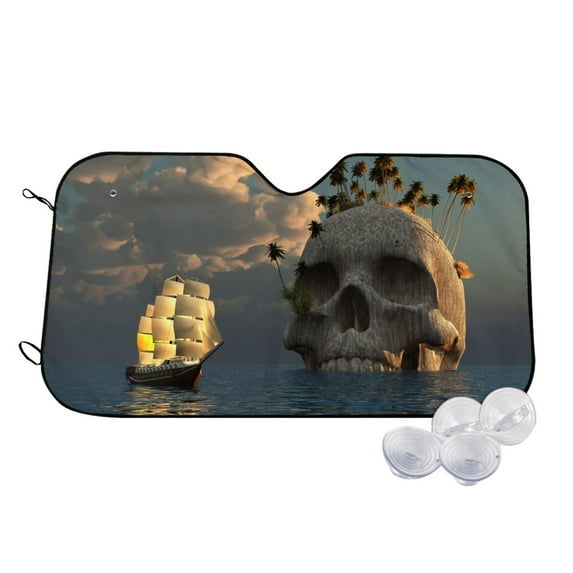 TEQUAN Sunshade for Car Windshield, Skull Sea Island Pattern Car Sun Shade, 55" x 30"