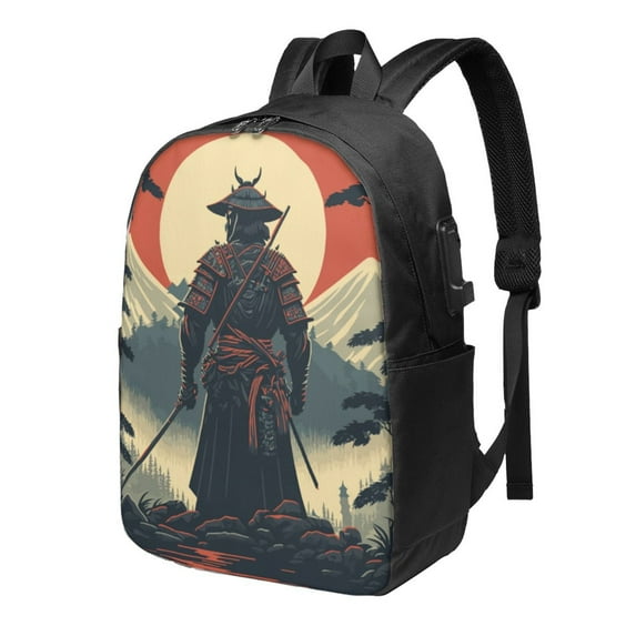 TEQUAN Travel Laptop Backpack, Japanese Samurai Sunset Prints Outdoor Hiking Bag School Bookbag Casual Lightweight Daypack