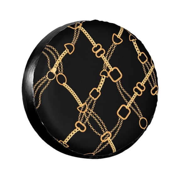 TEQUAN Universal Waterproof Spare Tire Cover, Dustproof Sun Protection Fashion Golden Chains Texture Pattern Wheel Cover, 14 inch