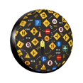 thumbnail image 1 of TEQUAN Universal Waterproof Spare Tire Cover, Dustproof Sun Protection Road Safety Traffic Signs Pattern Wheel Covers, 14 inch, 1 of 7