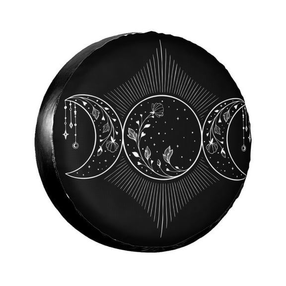 TEQUAN Universal Waterproof Spare Tire Cover, Dustproof Sun Protection Triple Moon with Flowers Stars Pattern Wheel Covers, 15 inch
