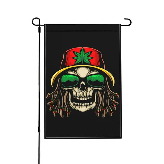 TEQUAN Vintage Rasta Dreadlocks Skull Garden Flags, 18 x 12 inch Double Sided Linen Outdoor Flag for Holiday Farmhouse Yard Home Decor