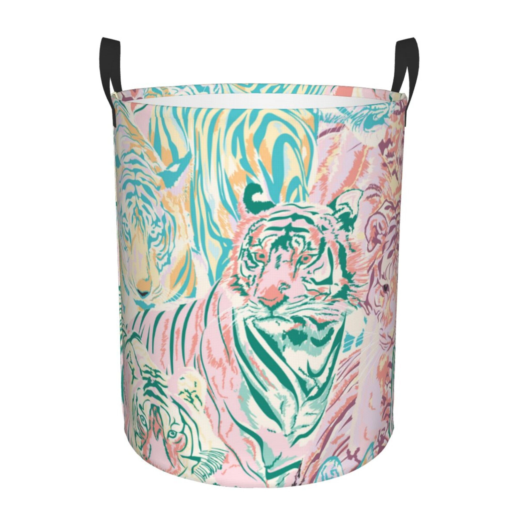 TEQUAN Waterproof Laundry Hampers, Animal Tigers Pastel Color Pattern