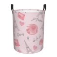 thumbnail image 1 of TEQUAN Waterproof Laundry Hampers, Cute Pink Parisian Style Pattern Clothes Storage Basket with Handle (S), 1 of 7
