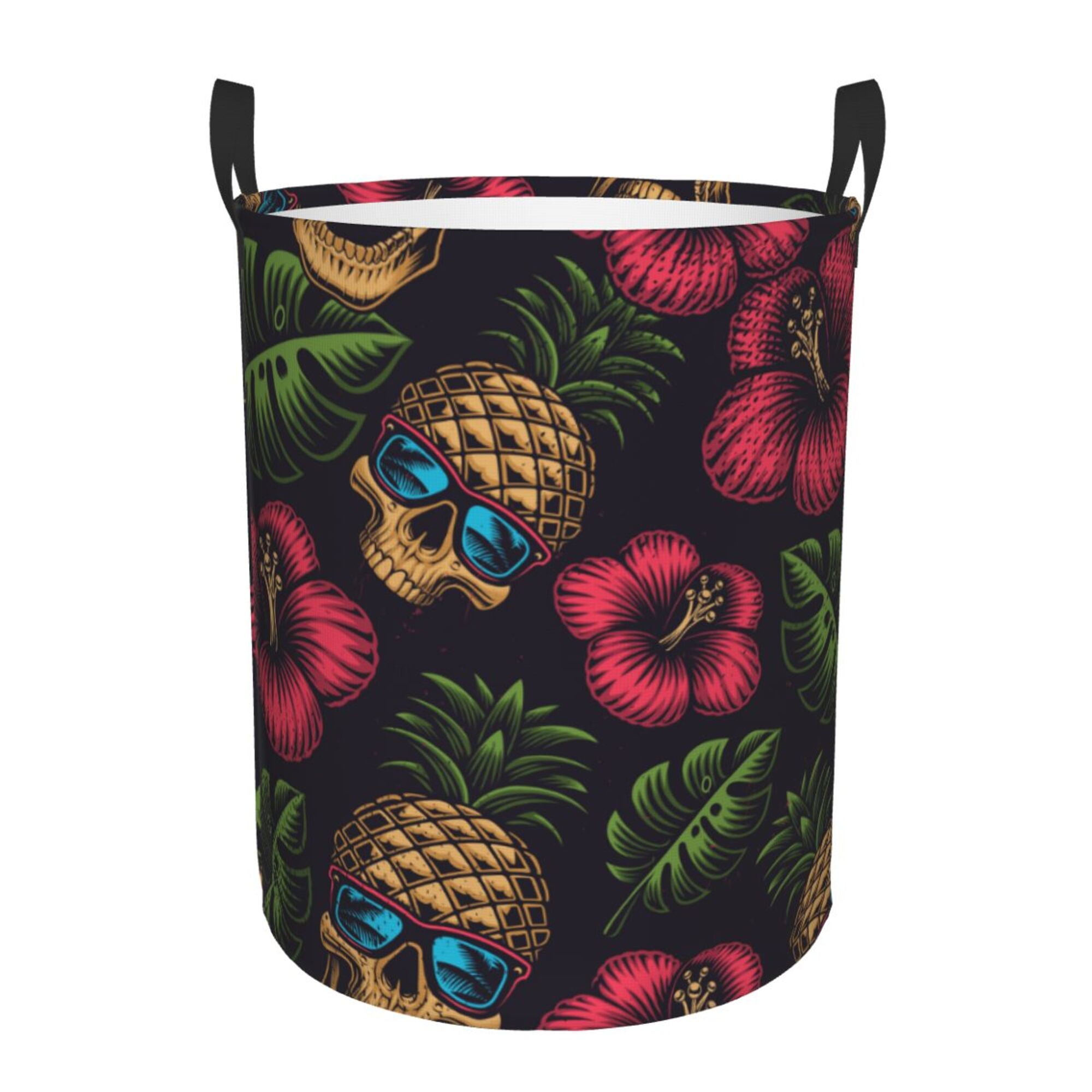 Blue Neon Pineapple Hawaiian Print Laundry Basket