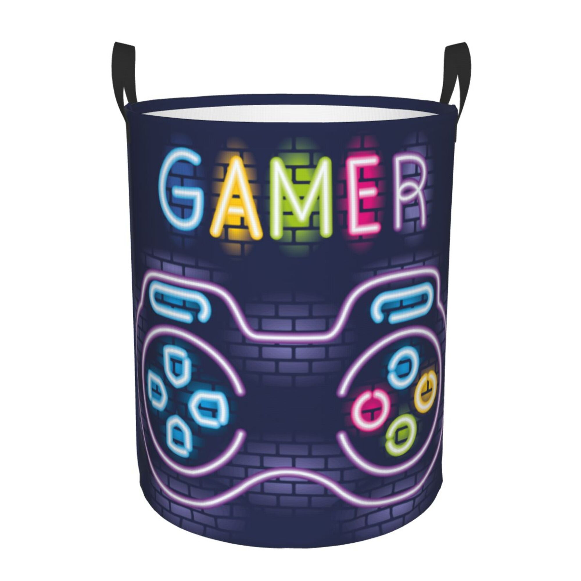 TEQUAN Waterproof Laundry Hampers, Neon Gamepad Gamer Sign Pattern